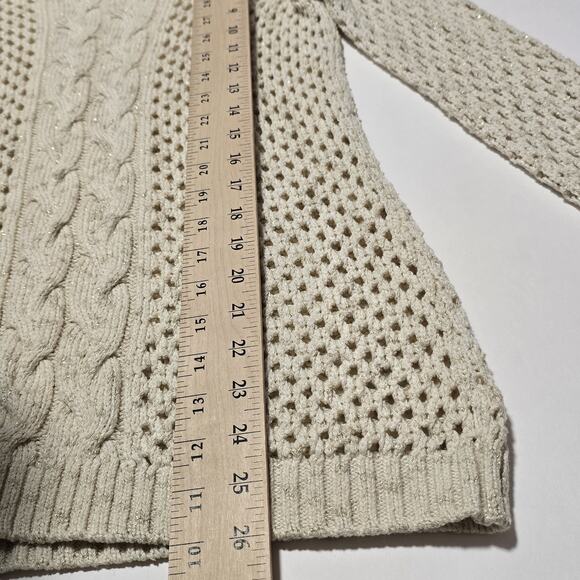 Tommy Bahama Womens Open Knit Beach Sweater XS Ivory Metallic Wool Blend Travel - Picture 8 of 9